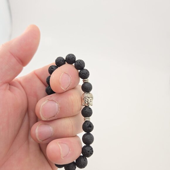 Black 8mm Lava Stone Bracelet with Buddha Bead - Picture 7 of 7